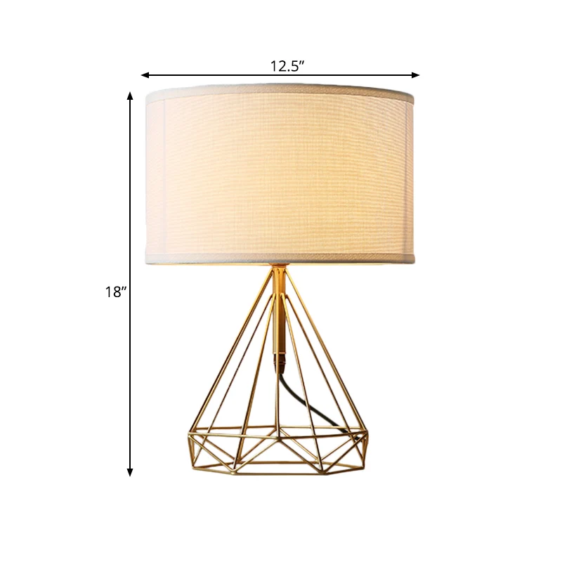 Diamond Cage tafellamp minimalistisch metallic 1 hoofd nachtkastje witte stoffen bureaulamp goud Clearhalo
