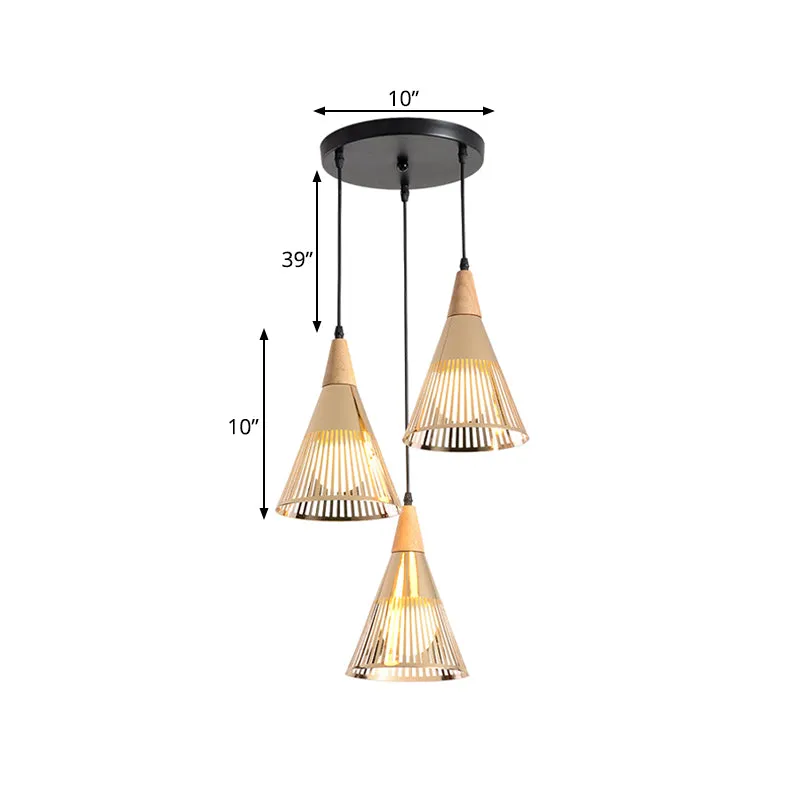 Diepe kegelkooi hanglamp Moderne houten 3-lichts gouden multi-licht plafondlamp Clearhalo
