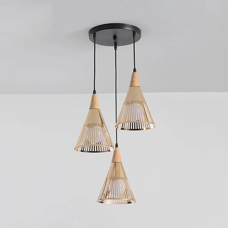 Diepe kegelkooi hanglamp Moderne houten 3-lichts gouden multi-licht plafondlamp Clearhalo