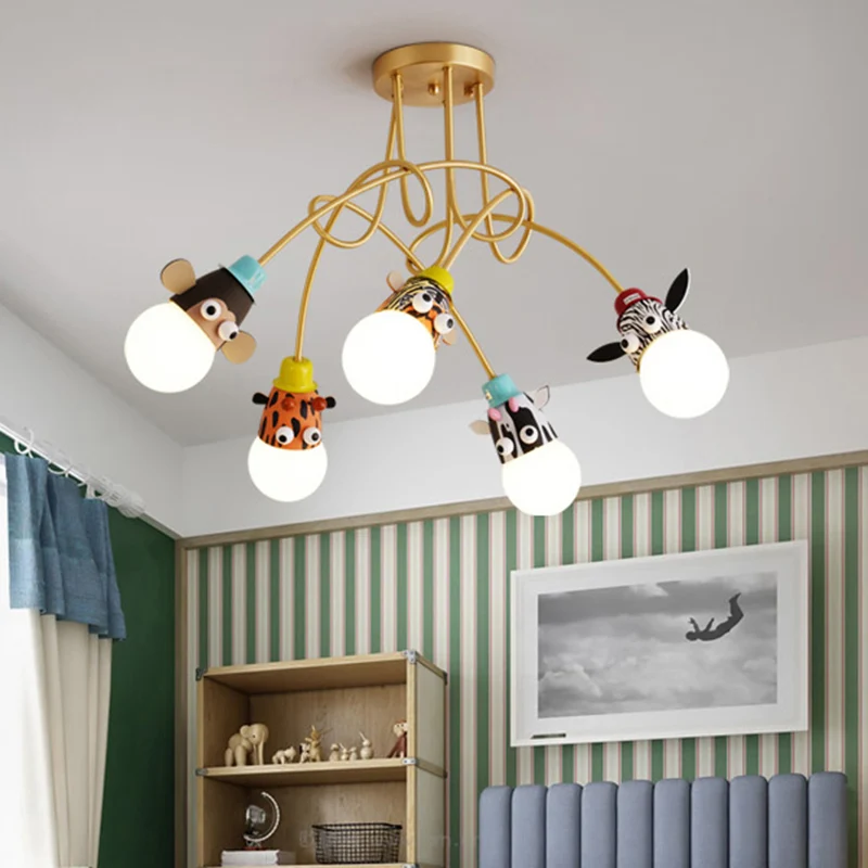 Dierenkop semi-flush kinderen metallic kleuterschool plafondlamp goud Clearhalo
