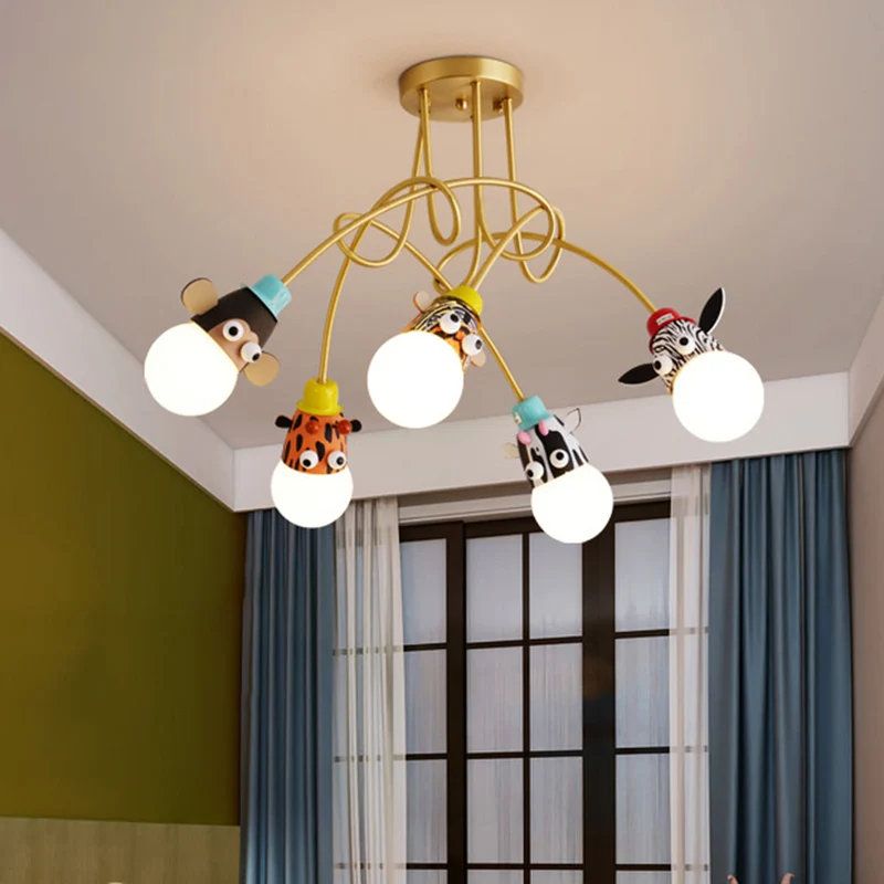 Dierenkop semi-flush kinderen metallic kleuterschool plafondlamp goud Clearhalo
