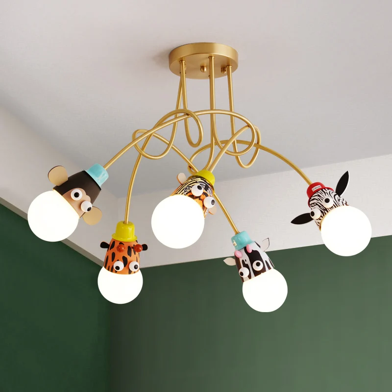 Dierenkop semi-flush kinderen metallic kleuterschool plafondlamp goud Clearhalo