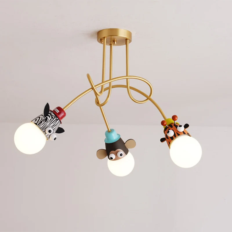 Dierenkop semi-flush kinderen metallic kleuterschool plafondlamp goud Clearhalo