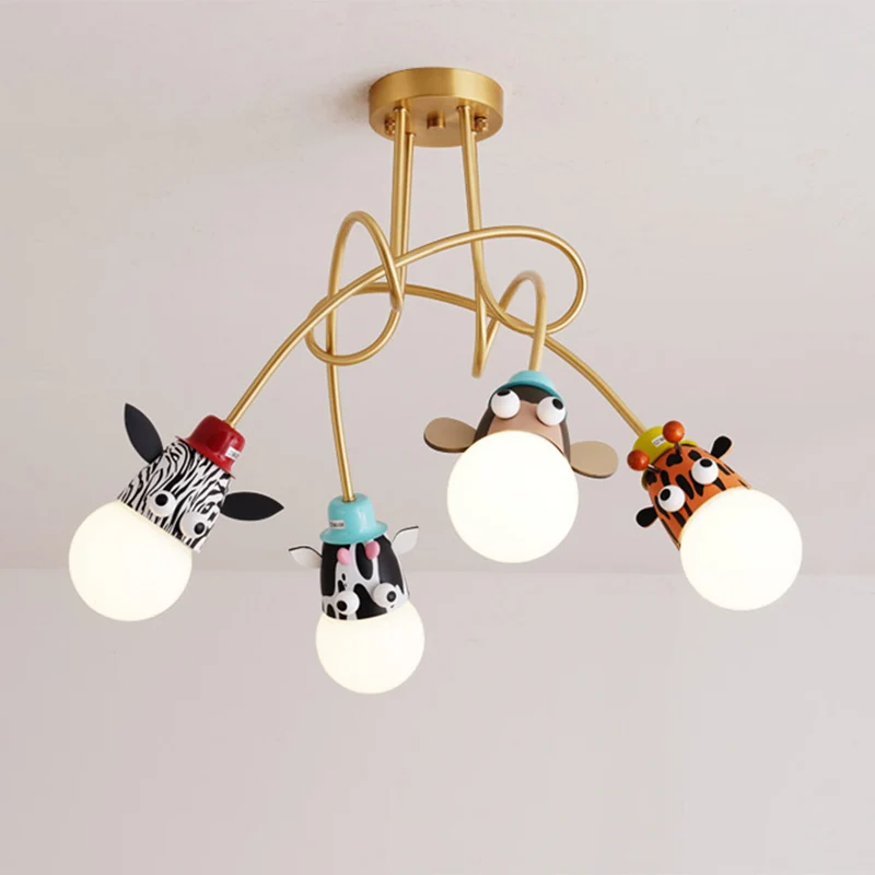 Dierenkop semi-flush kinderen metallic kleuterschool plafondlamp goud Clearhalo