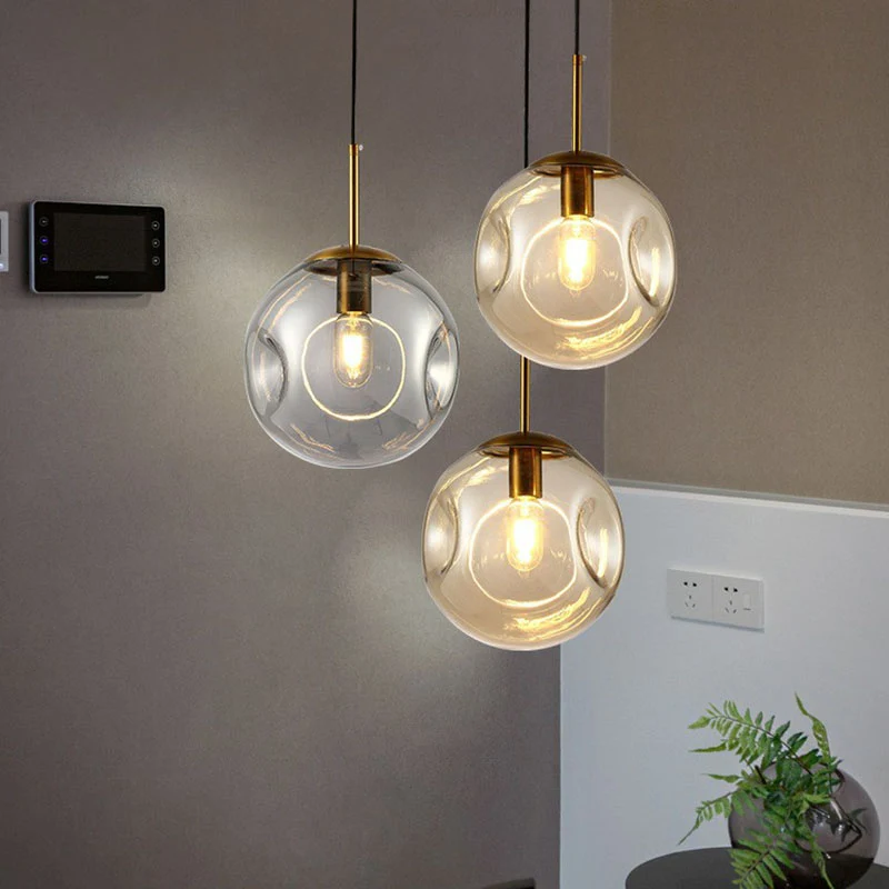 Dimpled Ball Suspension Lighting Modern Glass 1 Lamp Eetkamer Plafond Hanglamp Clearhalo