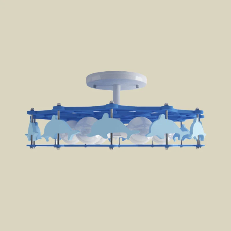 Dolfijn Kleuterschool Plafondlamp Metaal 6 Lampen Cartoon Semi-inbouwverlichting blauw Clearhalo