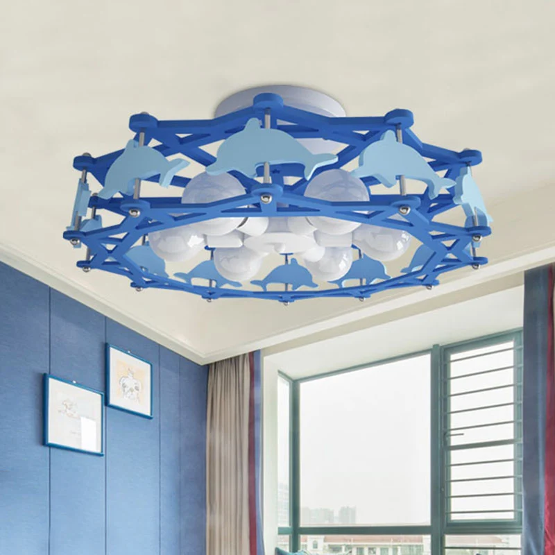 Dolfijn Kleuterschool Plafondlamp Metaal 6 Lampen Cartoon Semi-inbouwverlichting blauw Clearhalo