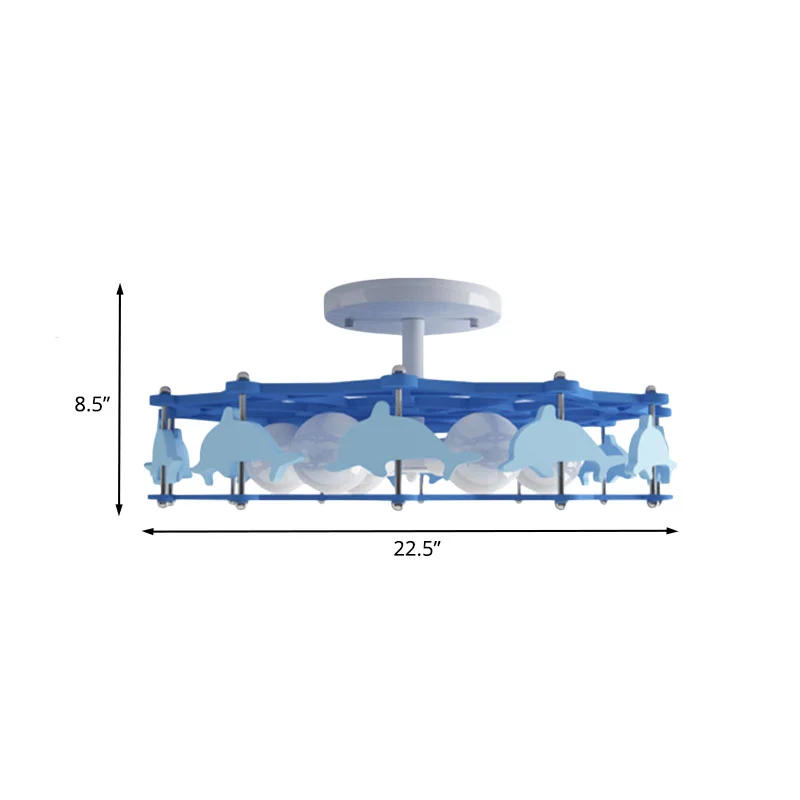 Dolfijn Kleuterschool Plafondlamp Metaal 6 Lampen Cartoon Semi-inbouwverlichting blauw Clearhalo