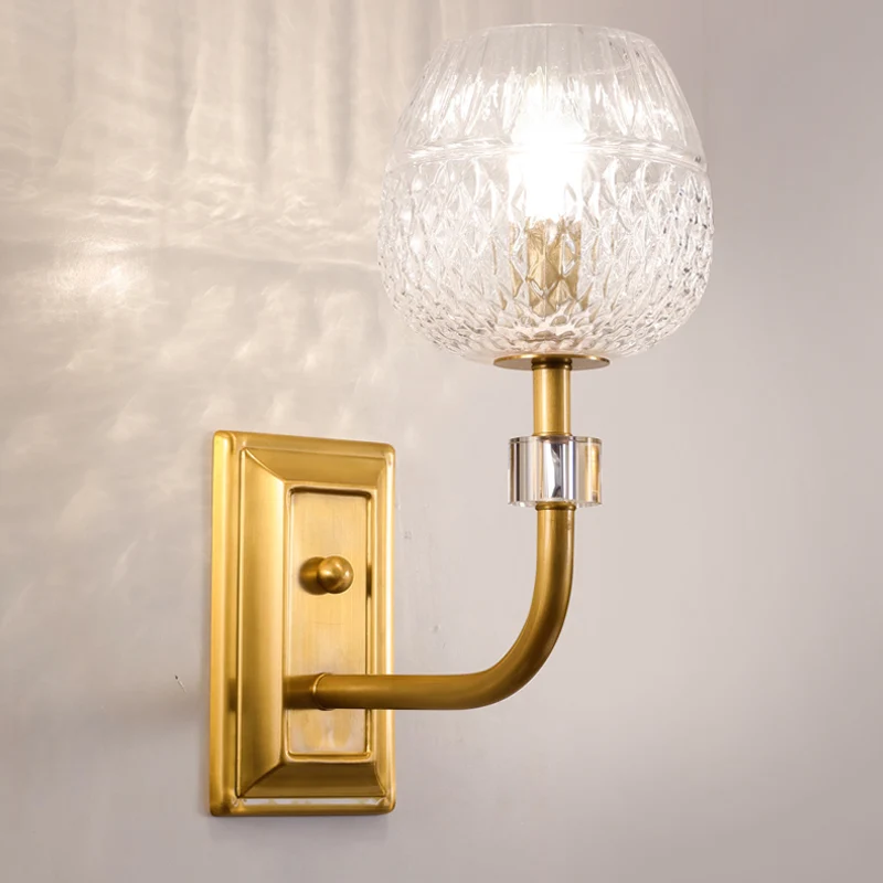 Dome Foyer Wandlamp Helder roosterglas 1/2-kops hedendaagse wandkandelaar gouden afwerking Clearhalo