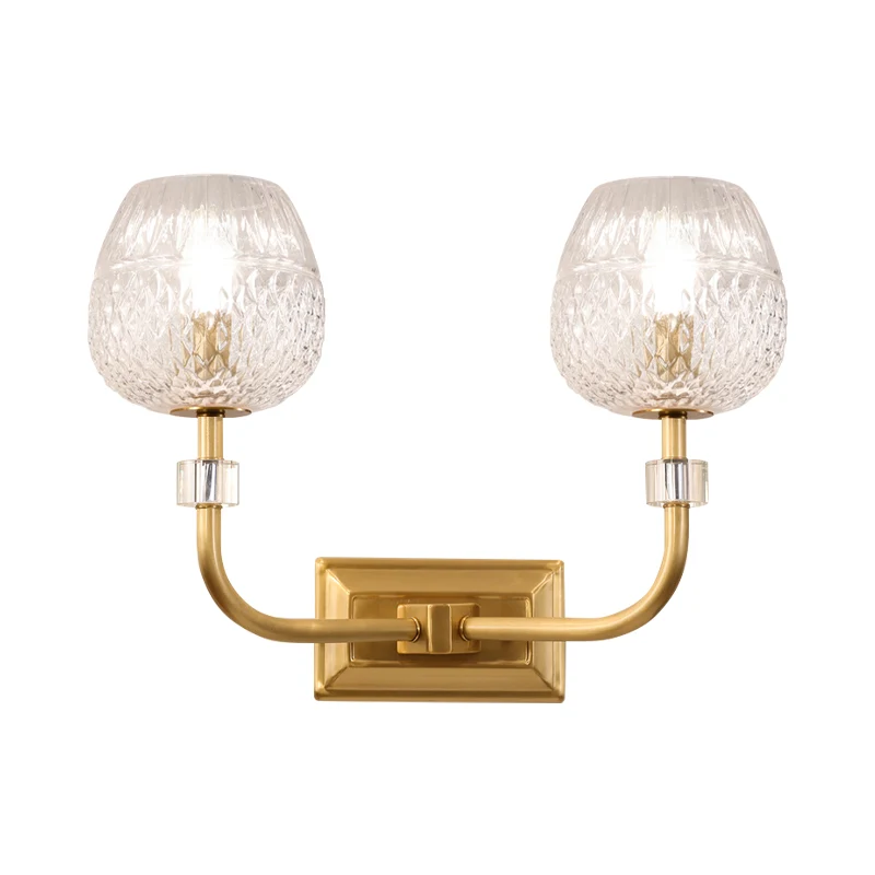 Dome Foyer Wandlamp Helder roosterglas 1/2-kops hedendaagse wandkandelaar gouden afwerking Clearhalo