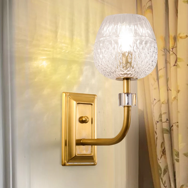 Dome Foyer Wandlamp Helder roosterglas 1/2-kops hedendaagse wandkandelaar gouden afwerking Clearhalo