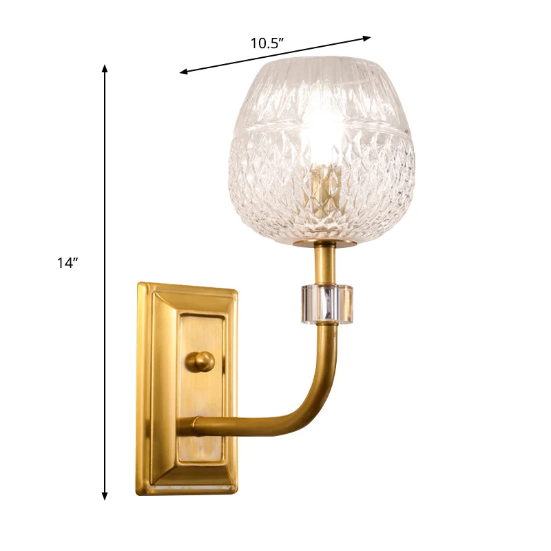 Dome Foyer Wandlamp Helder roosterglas 1/2-kops hedendaagse wandkandelaar gouden afwerking Clearhalo