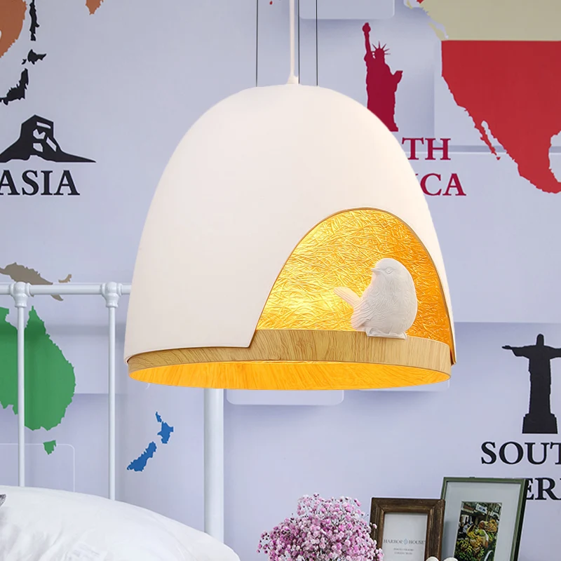 Dome hanglamp eigentijds 1-lichts hars wit/zwarte hanglamp met nest- en vogelontwerp Clearhalo