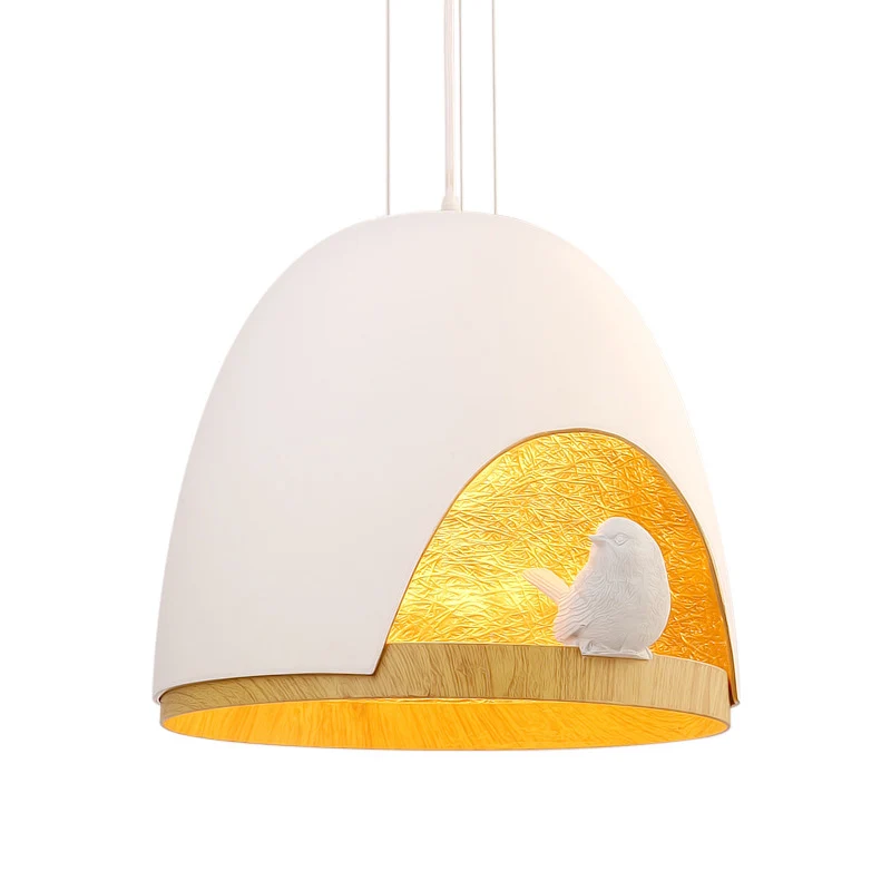 Dome hanglamp eigentijds 1-lichts hars wit/zwarte hanglamp met nest- en vogelontwerp Clearhalo