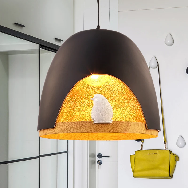 Dome hanglamp eigentijds 1-lichts hars wit/zwarte hanglamp met nest- en vogelontwerp Clearhalo