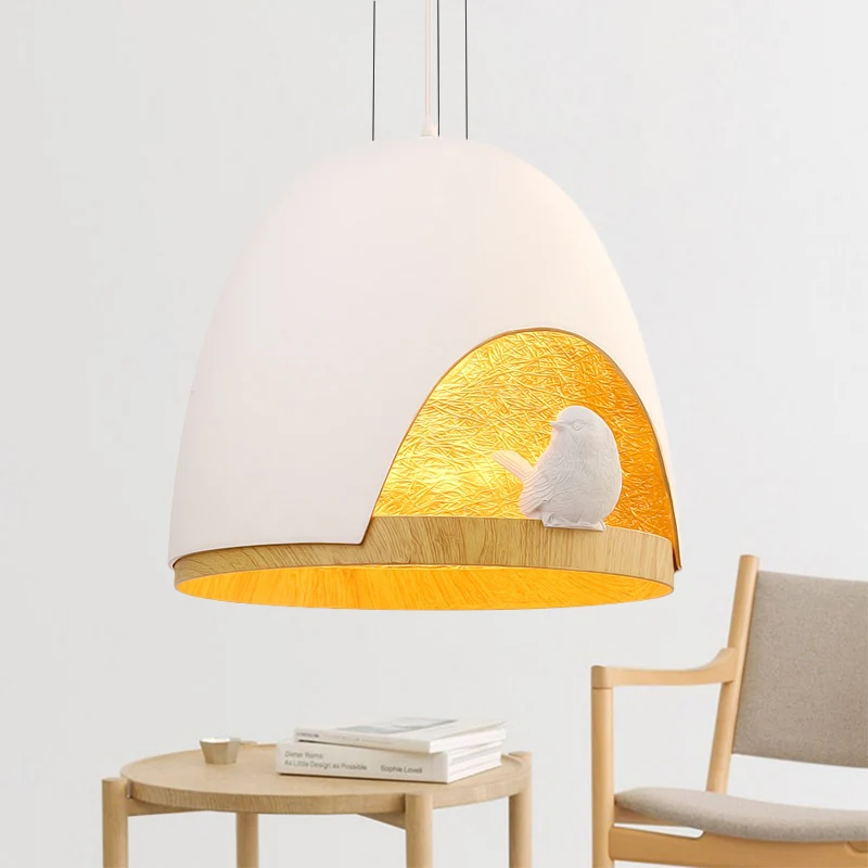 Dome hanglamp eigentijds 1-lichts hars wit/zwarte hanglamp met nest- en vogelontwerp Clearhalo