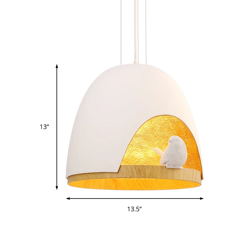 Dome hanglamp eigentijds 1-lichts hars wit/zwarte hanglamp met nest- en vogelontwerp Clearhalo