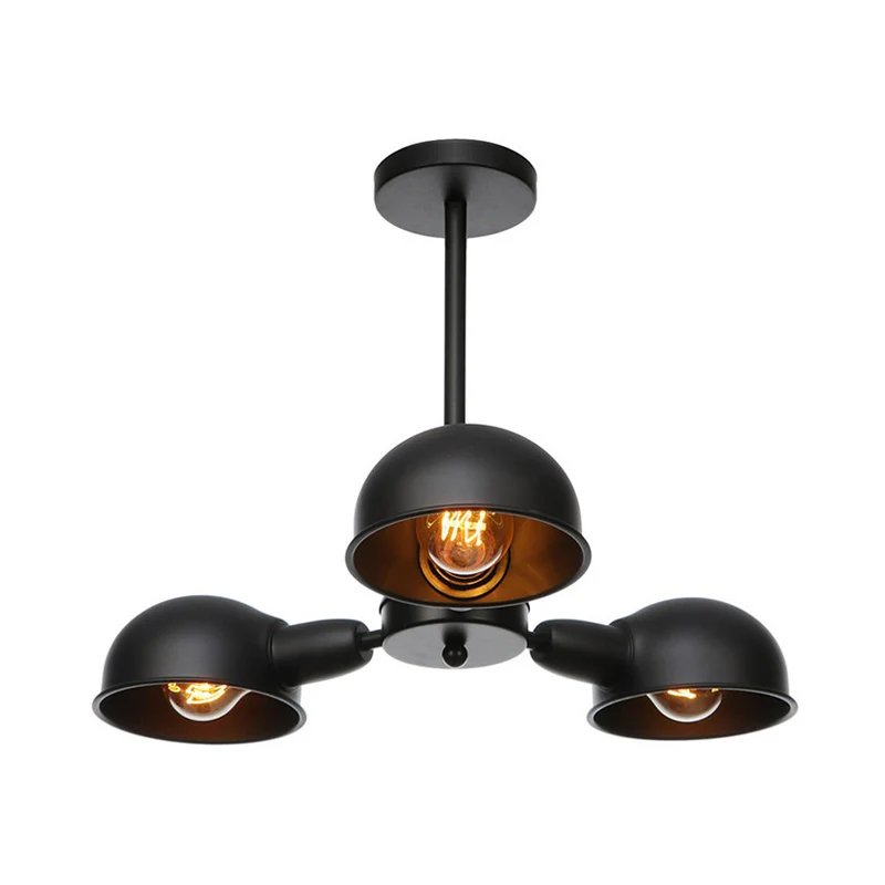 Dome metalen semi-inbouw industriële 3-lichts woonkamer semi-inbouw plafondlamp zwart/messing/chroom Clearhalo