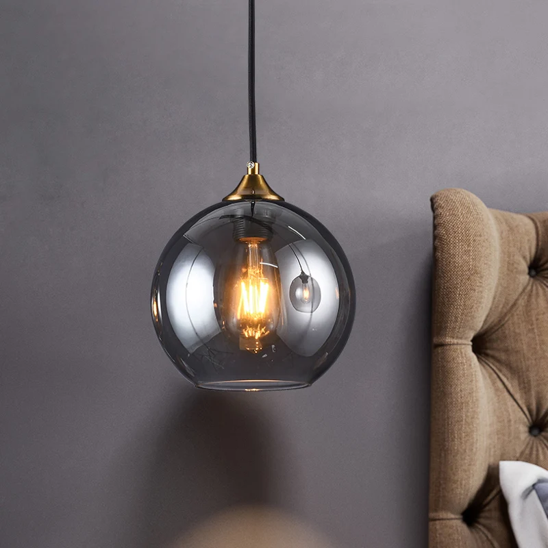 Dome Shade hangende verlichtingsarmatuur Retro rookgrijs glas messing hanglamp Clearhalo