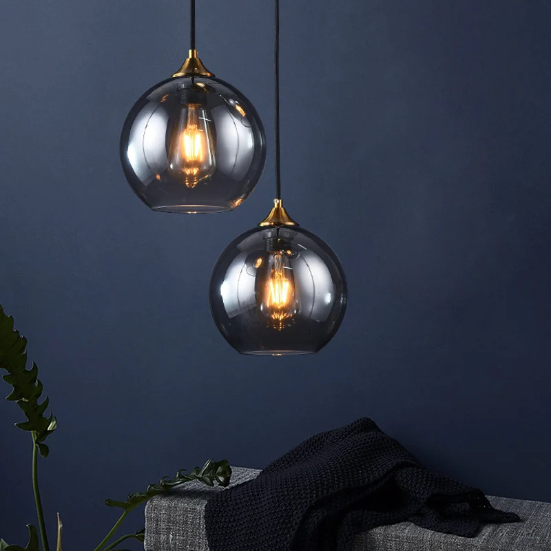 Dome Shade hangende verlichtingsarmatuur Retro rookgrijs glas messing hanglamp Clearhalo