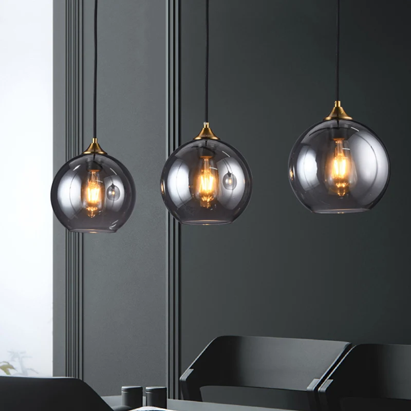 Dome Shade hangende verlichtingsarmatuur Retro rookgrijs glas messing hanglamp Clearhalo