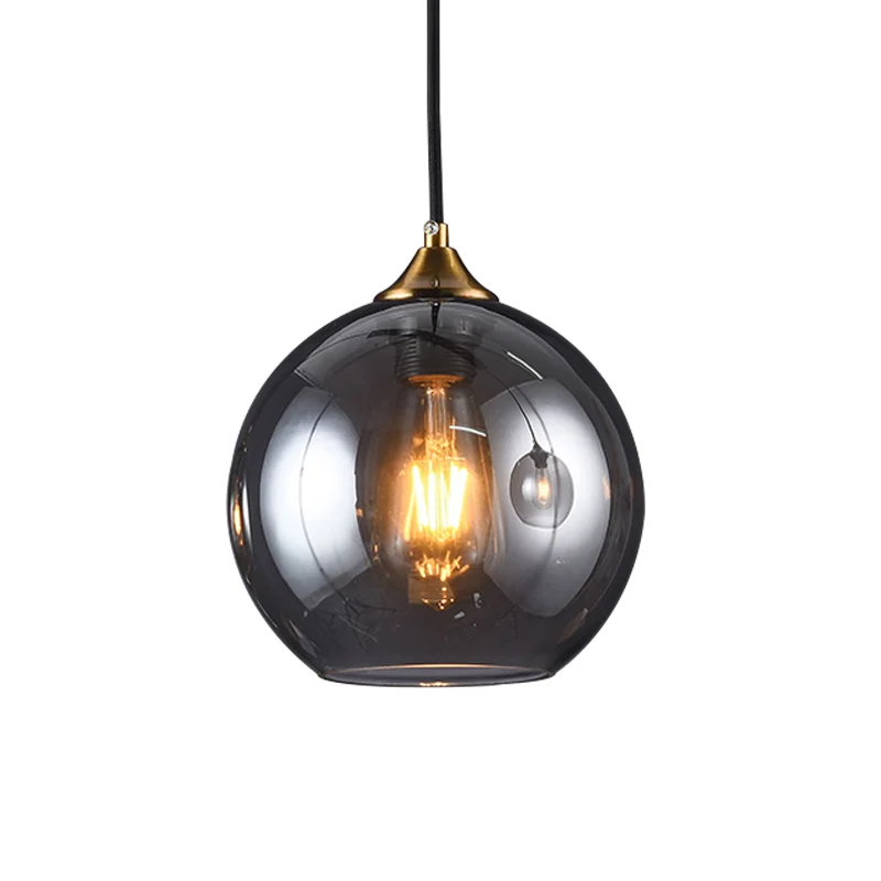 Dome Shade hangende verlichtingsarmatuur Retro rookgrijs glas messing hanglamp Clearhalo
