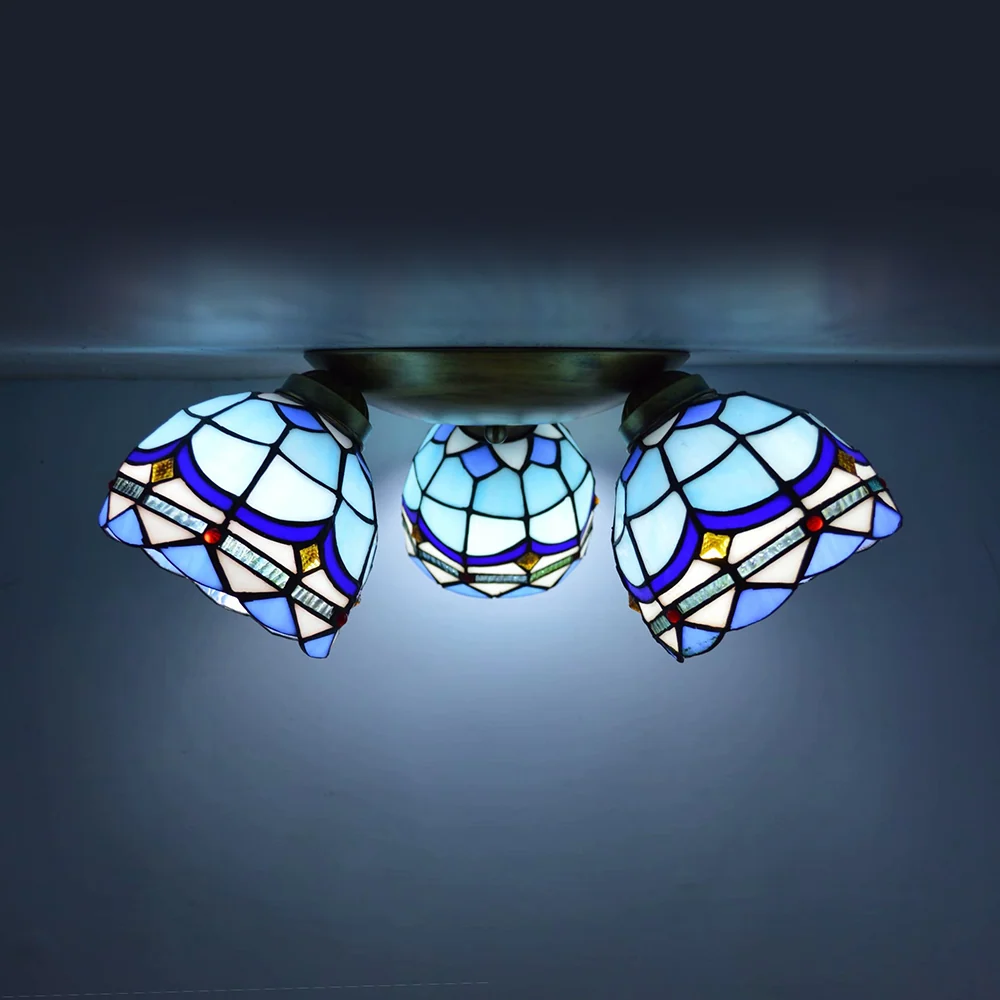 Dome Shade Plafondarmatuur met Victoriaans/ Mediterraan/Barok Patroon Vintage Gebrandschilderd Glas 3 Lichten Inbouw Plafo...