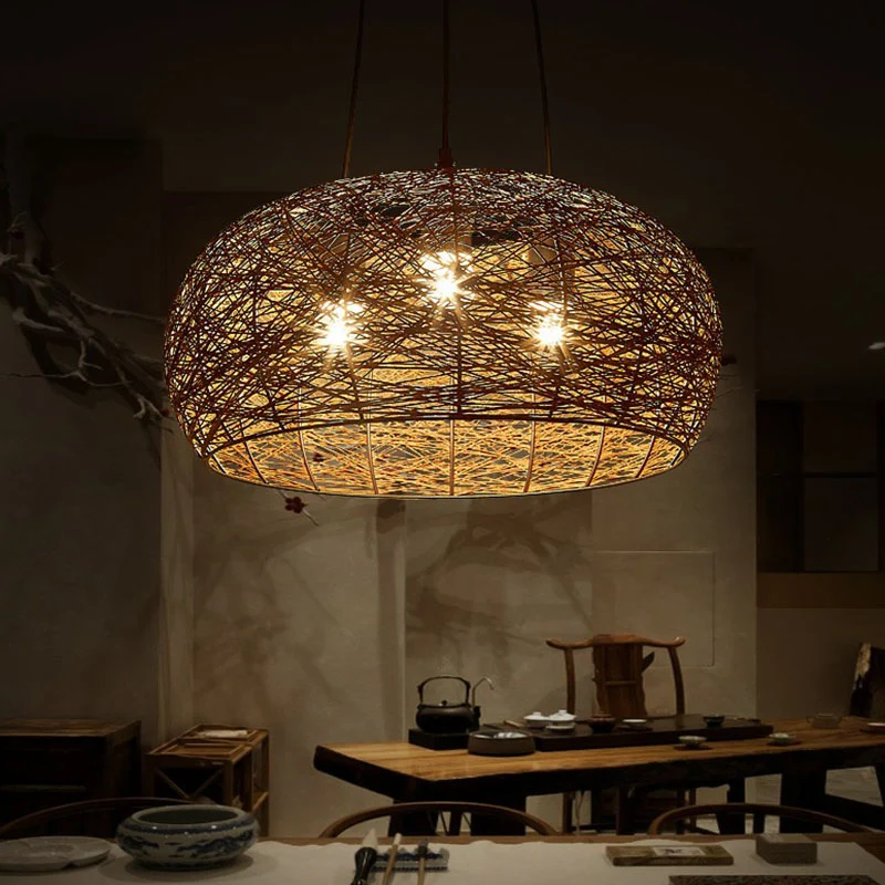Dome Shade Restaurant Kroonluchter Licht Rotan 3 Hoofden Chinese Hanglamp Clearhalo