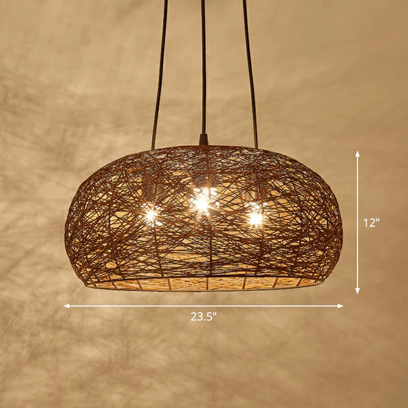Dome Shade Restaurant Kroonluchter Licht Rotan 3 Hoofden Chinese Hanglamp Clearhalo