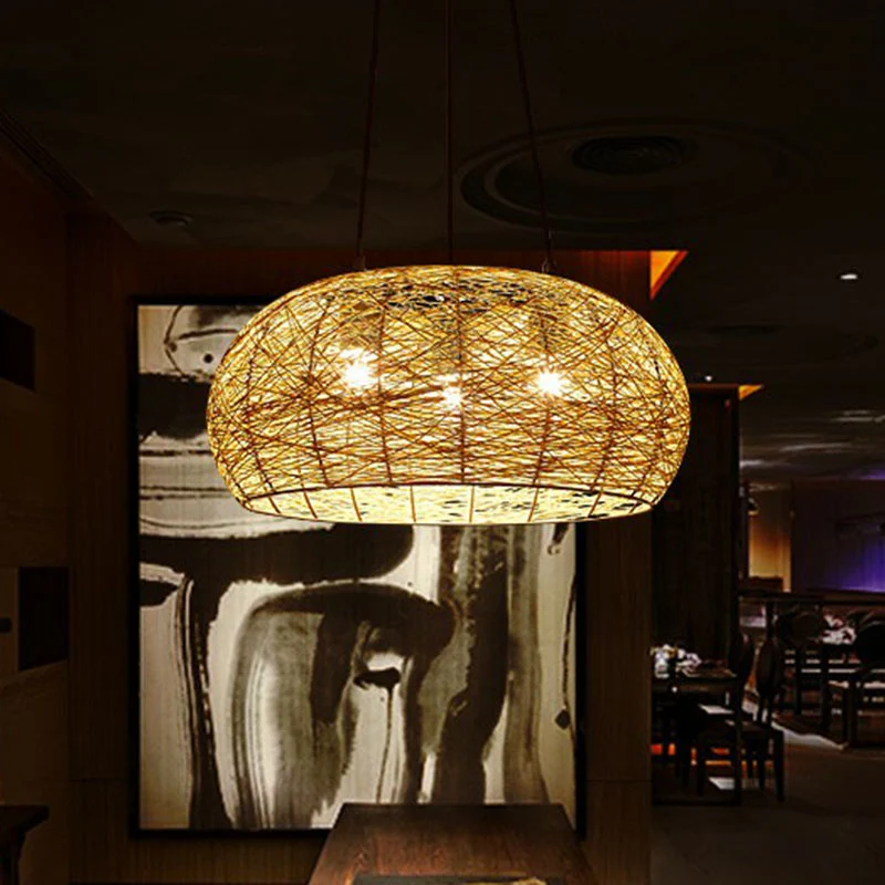 Dome Shade Restaurant Kroonluchter Licht Rotan 3 Hoofden Chinese Hanglamp Clearhalo
