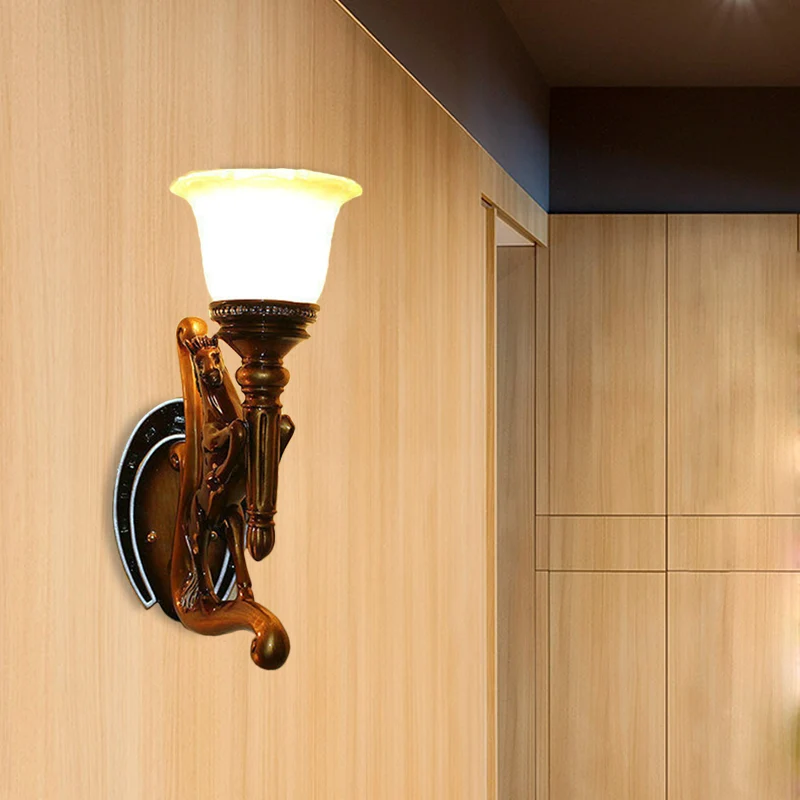 Donkerbruine Steed wandlamp, vintage stijl hars enkele blaker lichtarmatuur Clearhalo