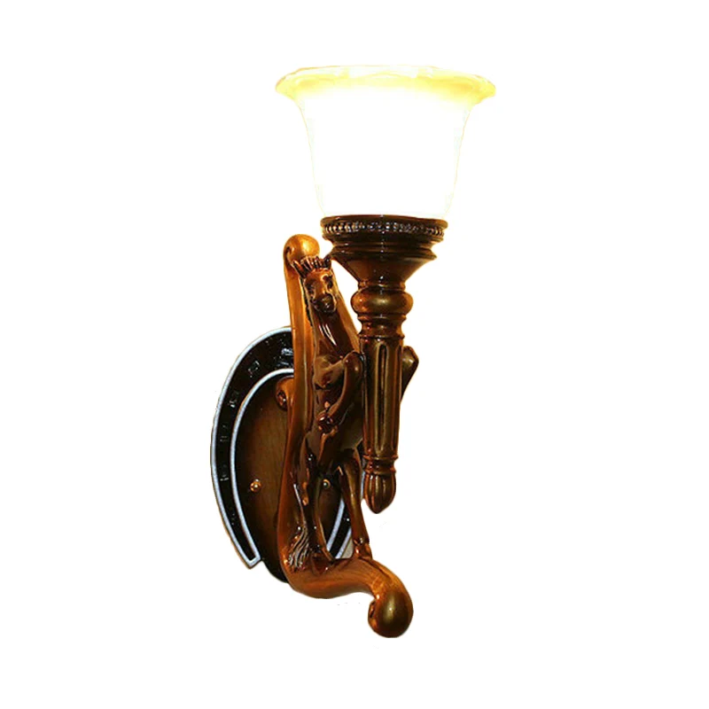Donkerbruine Steed wandlamp, vintage stijl hars enkele blaker lichtarmatuur Clearhalo