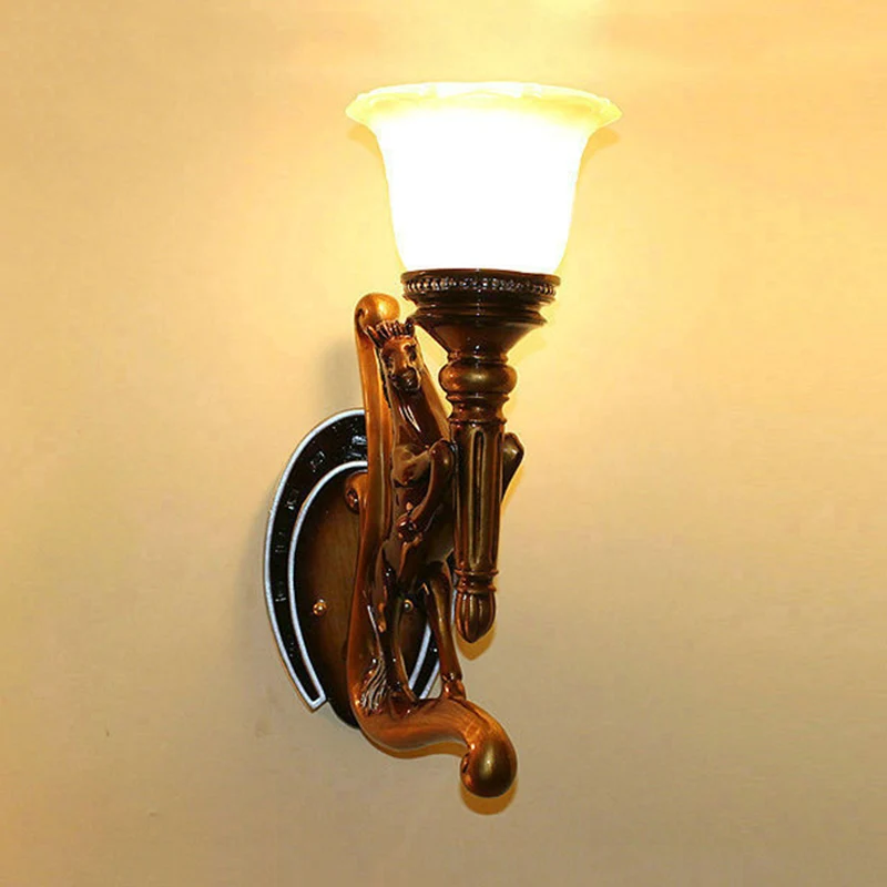 Donkerbruine Steed wandlamp, vintage stijl hars enkele blaker lichtarmatuur Clearhalo