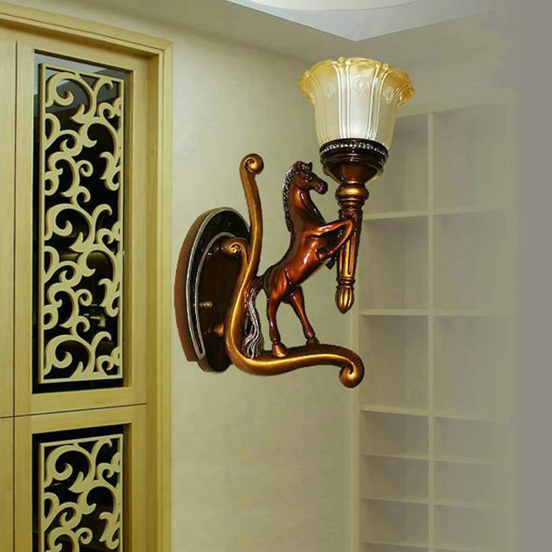 Donkerbruine Steed wandlamp, vintage stijl hars enkele blaker lichtarmatuur Clearhalo