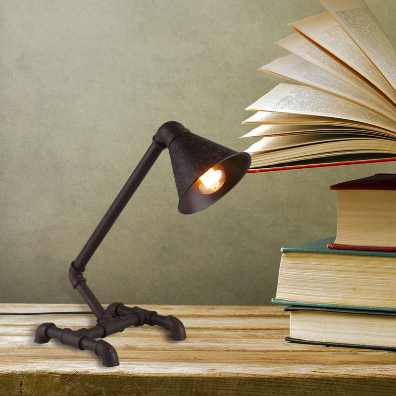 Donkerroest conische tafellamp industriële stijl metallic 1-lichts slaapkamer staande lamp met pijpachtige voet Clearhalo