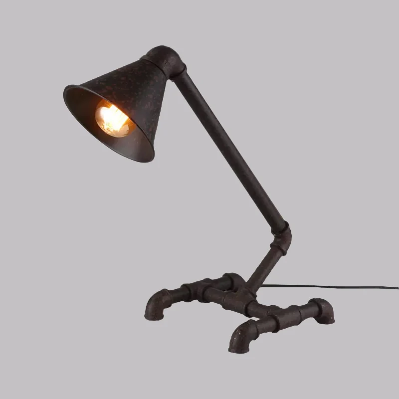 Donkerroest conische tafellamp industriële stijl metallic 1-lichts slaapkamer staande lamp met pijpachtige voet Clearhalo