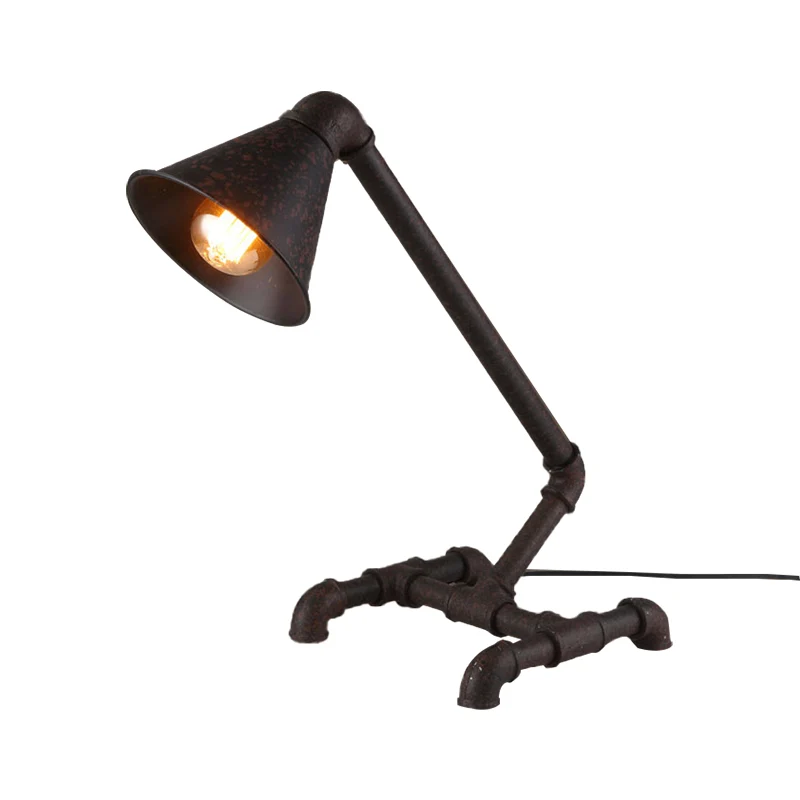 Donkerroest conische tafellamp industriële stijl metallic 1-lichts slaapkamer staande lamp met pijpachtige voet Clearhalo