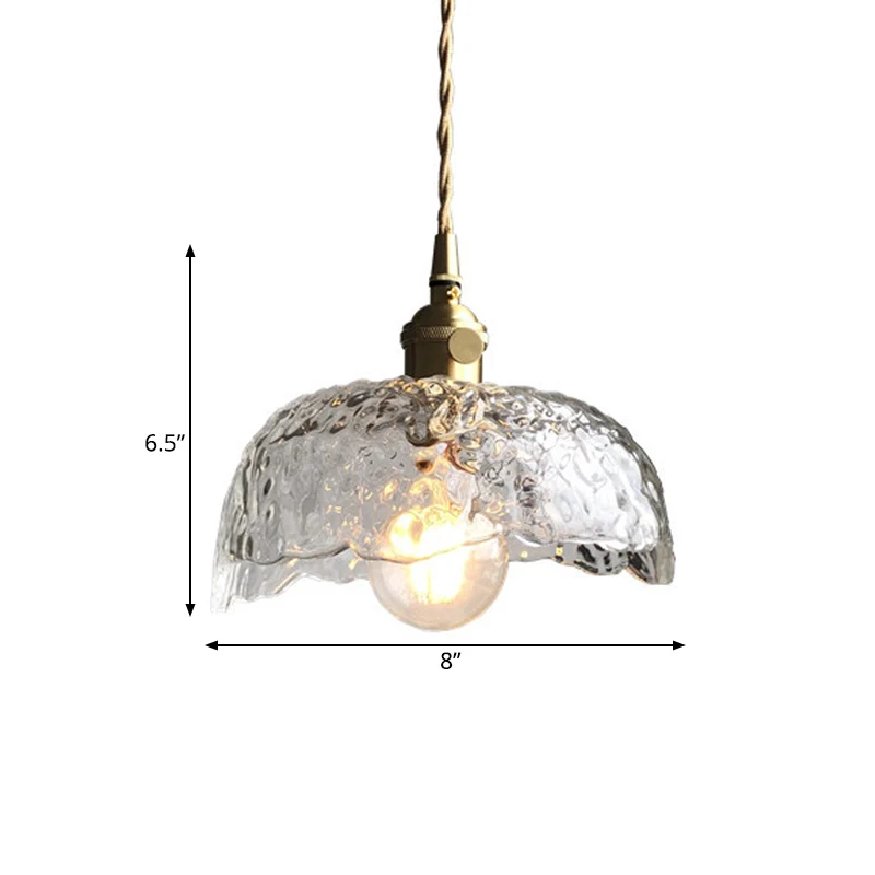 Doorschijnende gehamerde glazen bolvormige hanglamp, moderniteit, hangend verlichtingsarmatuur van messing met één lamp Cl...