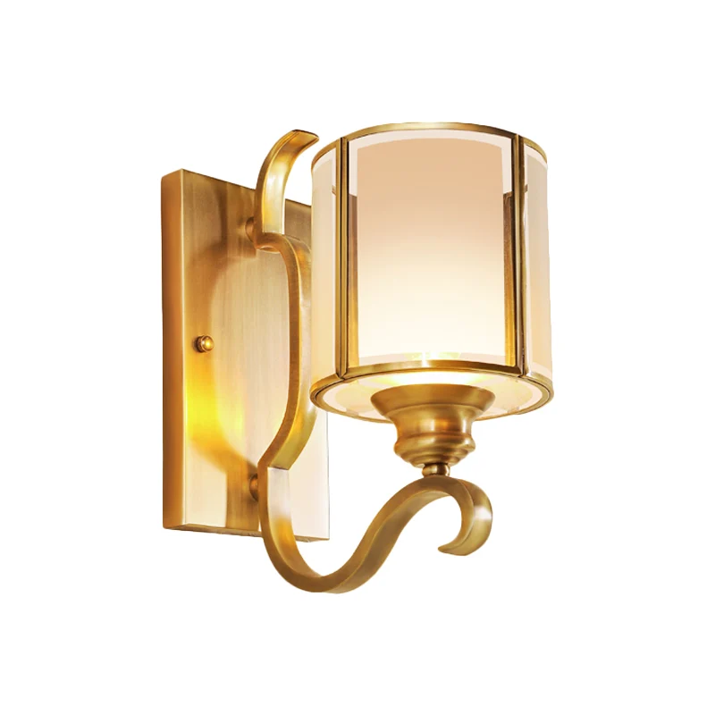 Doorschijnende glazen cilinder schansverlichting Vintage 1/2-lichte hoekwandlamp goud met gebogen arm Clearhalo