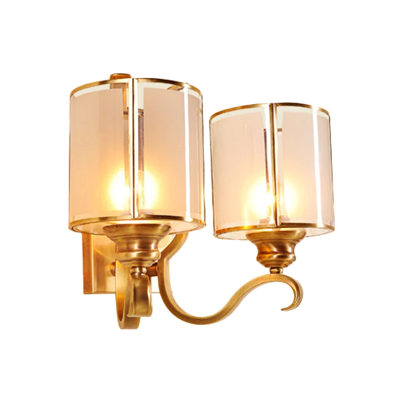 Doorschijnende glazen cilinder schansverlichting Vintage 1/2-lichte hoekwandlamp goud met gebogen arm Clearhalo