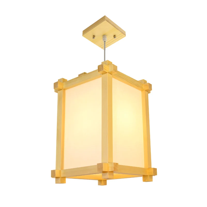 Doosvormige hanglamp Japanse stijl, hout, 1 lamp, restauranthanglamp beige Clearhalo