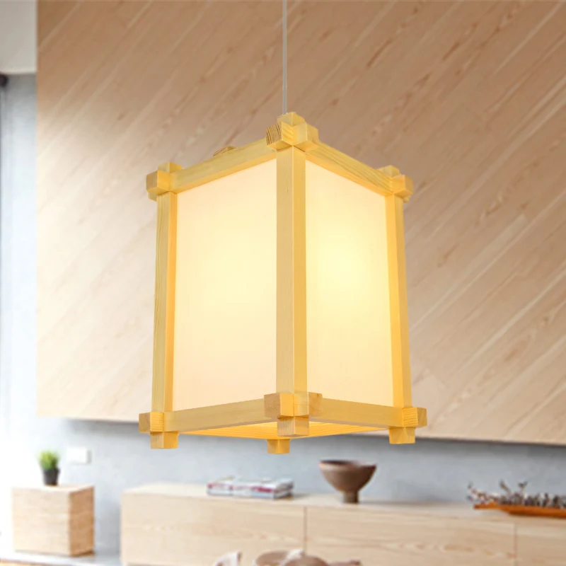 Doosvormige hanglamp Japanse stijl, hout, 1 lamp, restauranthanglamp beige Clearhalo