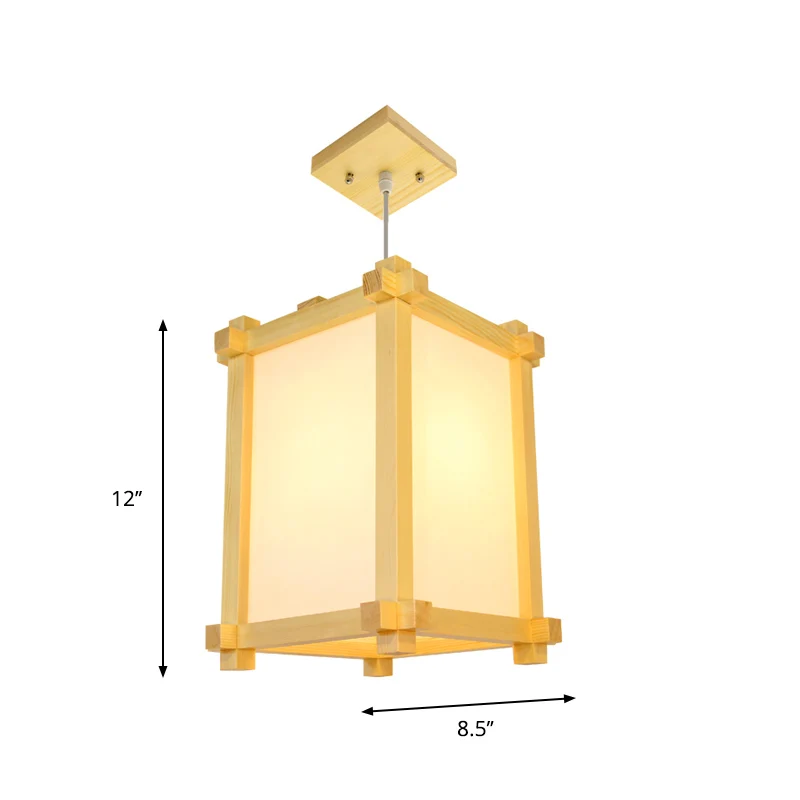 Doosvormige hanglamp Japanse stijl, hout, 1 lamp, restauranthanglamp beige Clearhalo