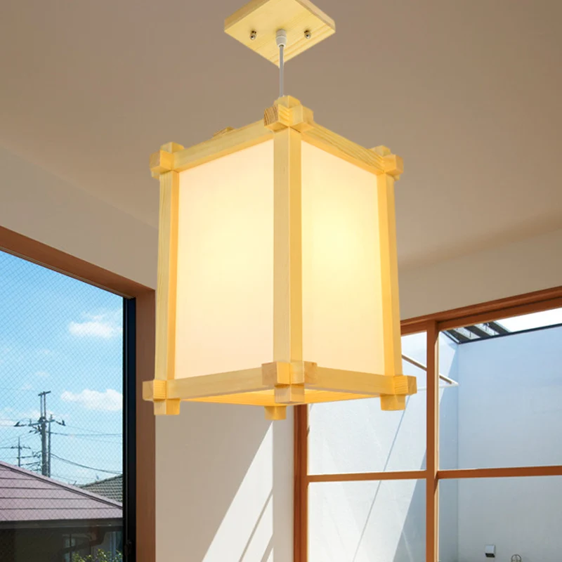 Doosvormige hanglamp Japanse stijl, hout, 1 lamp, restauranthanglamp beige Clearhalo