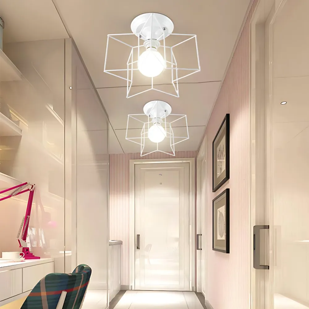 Draadframe plafondmontage licht woonkamer eigentijds plafondarmatuur wit Clearhalo