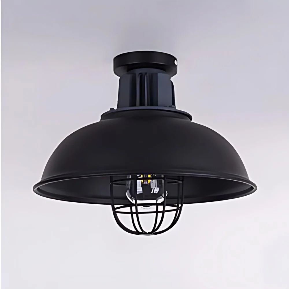 Draadkooi metalen plafondarmatuur Vintage stijlvol 1-lamps foyer semi-inbouwlamp met komschaduw zwart Clearhalo