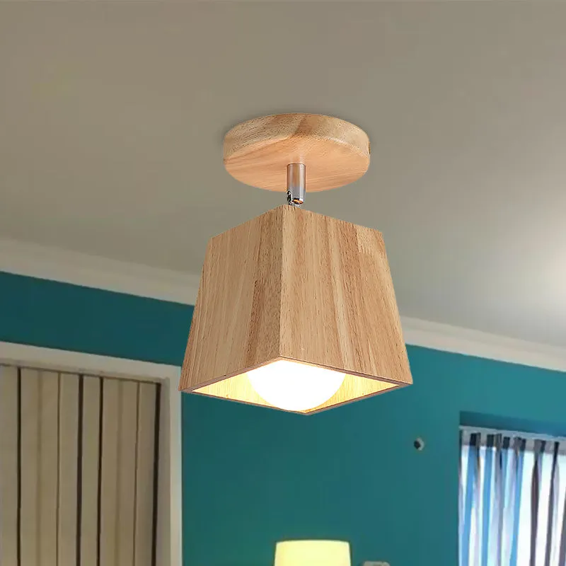 Draaibaar vierkant houten plafondgemonteerd armatuur Modern 1-licht foyer semi-inbouwlichtarmatuur Clearhalo