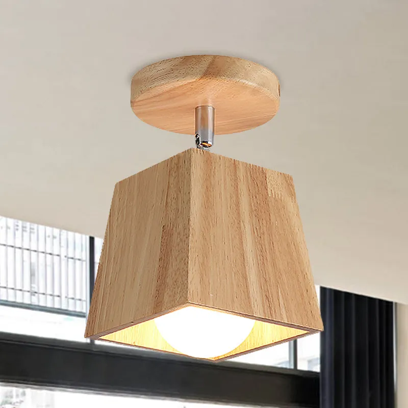 Draaibaar vierkant houten plafondgemonteerd armatuur Modern 1-licht foyer semi-inbouwlichtarmatuur Clearhalo