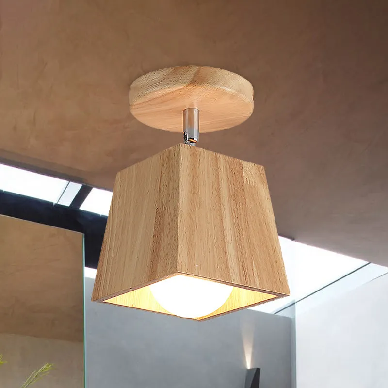 Draaibaar vierkant houten plafondgemonteerd armatuur Modern 1-licht foyer semi-inbouwlichtarmatuur Clearhalo