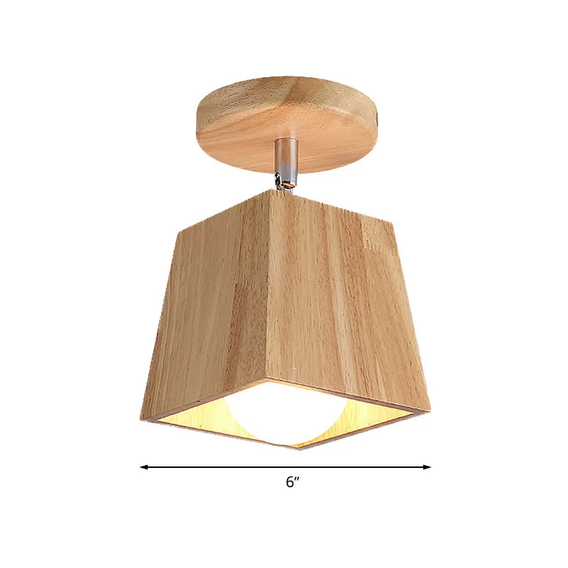 Draaibaar vierkant houten plafondgemonteerd armatuur Modern 1-licht foyer semi-inbouwlichtarmatuur Clearhalo